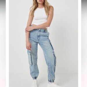 Ardene High Rise Cargo Denim Joggers Barrel Pants Size Small